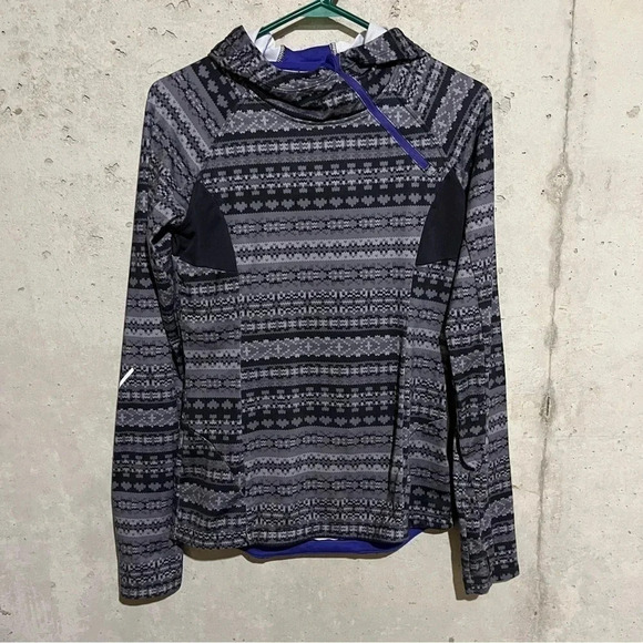 MONDETTA Women's Gray Fair Isle Shirt Small A Hooded Top Long Sleeve Performance - Picture 1 of 10
